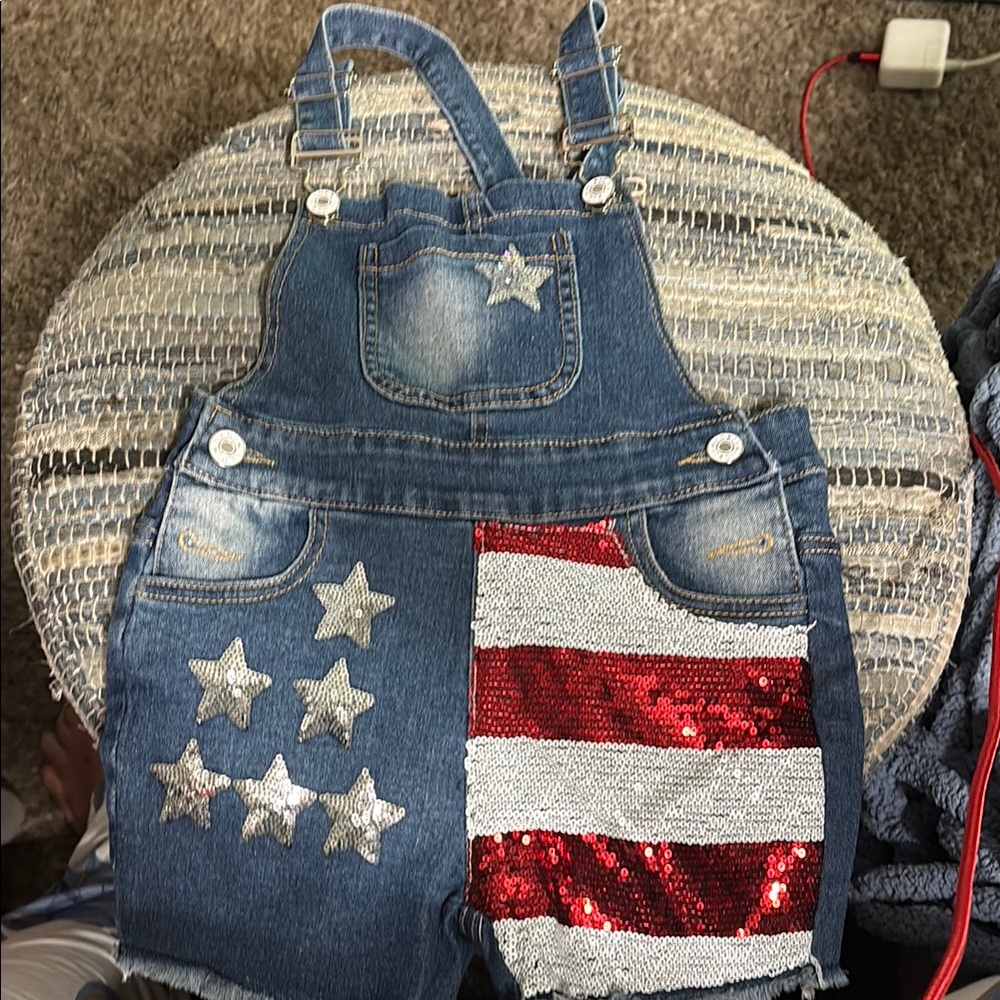 Blue and Red Patriotic Denim Overalls